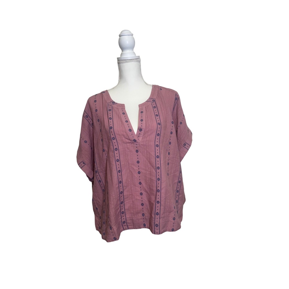 Lucky Brand Women's XXL Pink‎ Wide Sleeve Top with Blue Detailing
